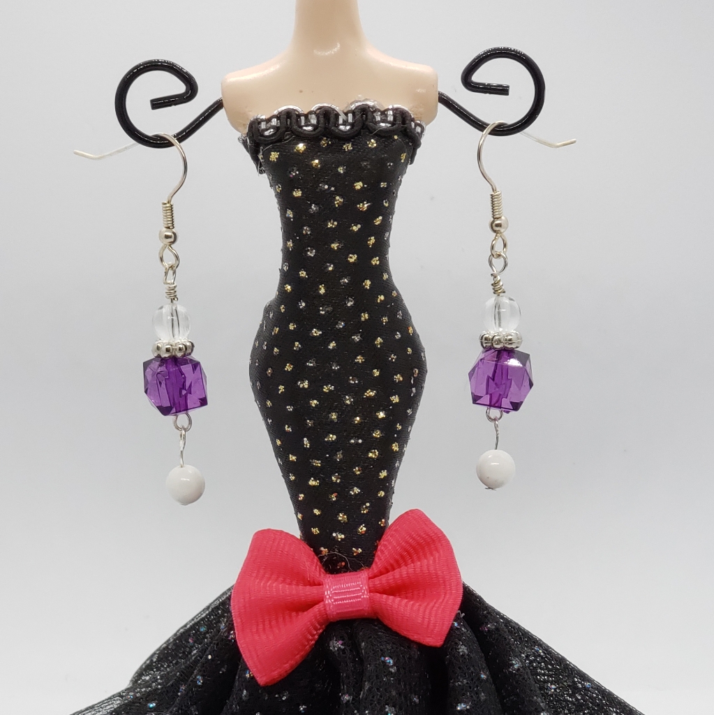 Purple And White Crystal Earrings